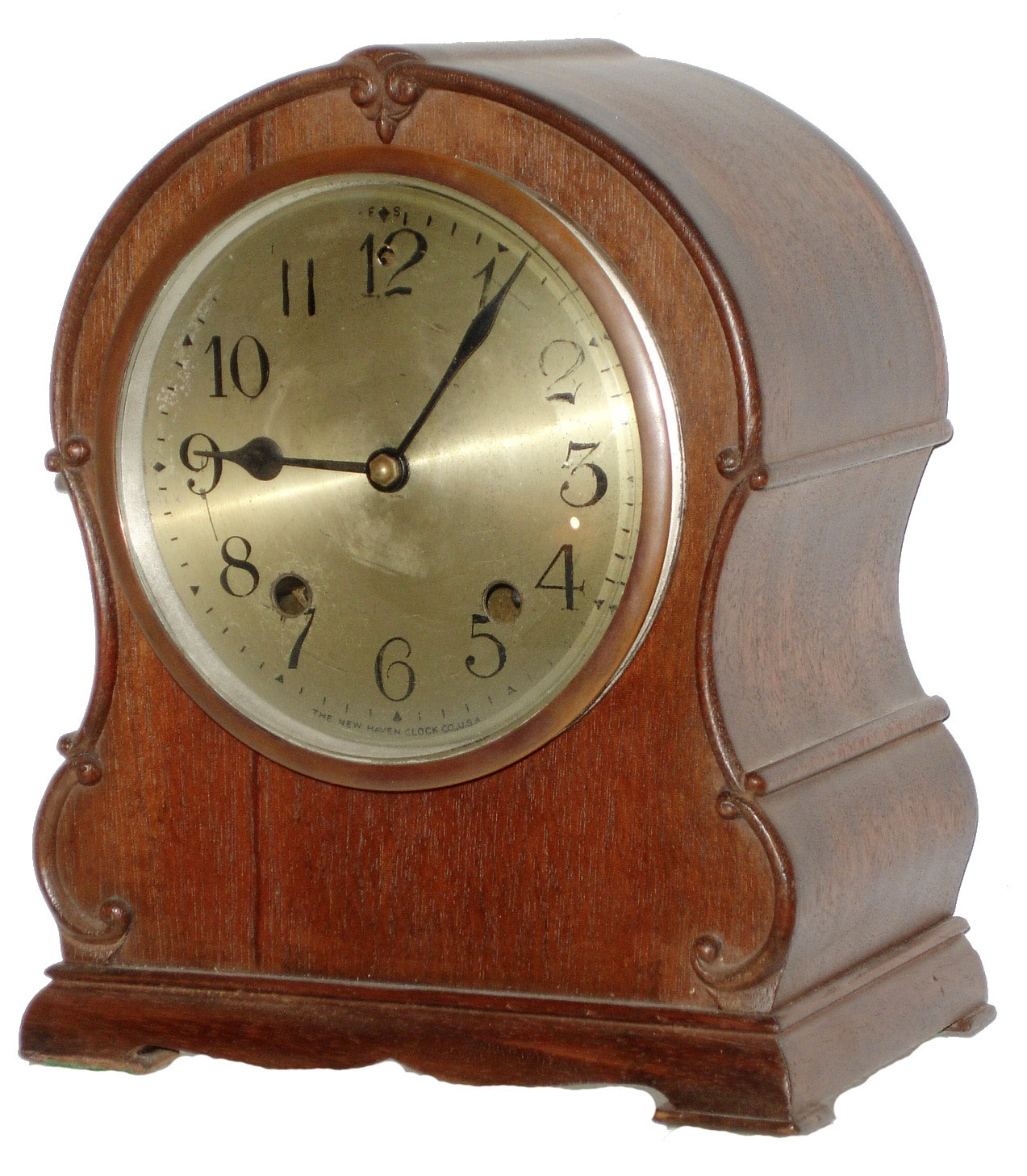 New Haven Clock Co., New Haven, Conn.,mahogany 8 days, time and strike, mantel clock, c1925 — Antique Clocks Price Guide