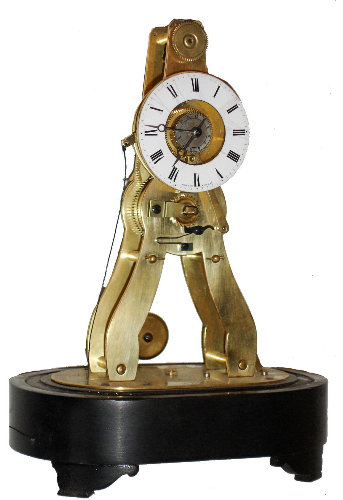 Rollin a Paris, French, for the English market, time and alarm, mini 8 days, skeleton clock, sold at the Great Exhibition of 1851 — Antique Clocks Price Guide
