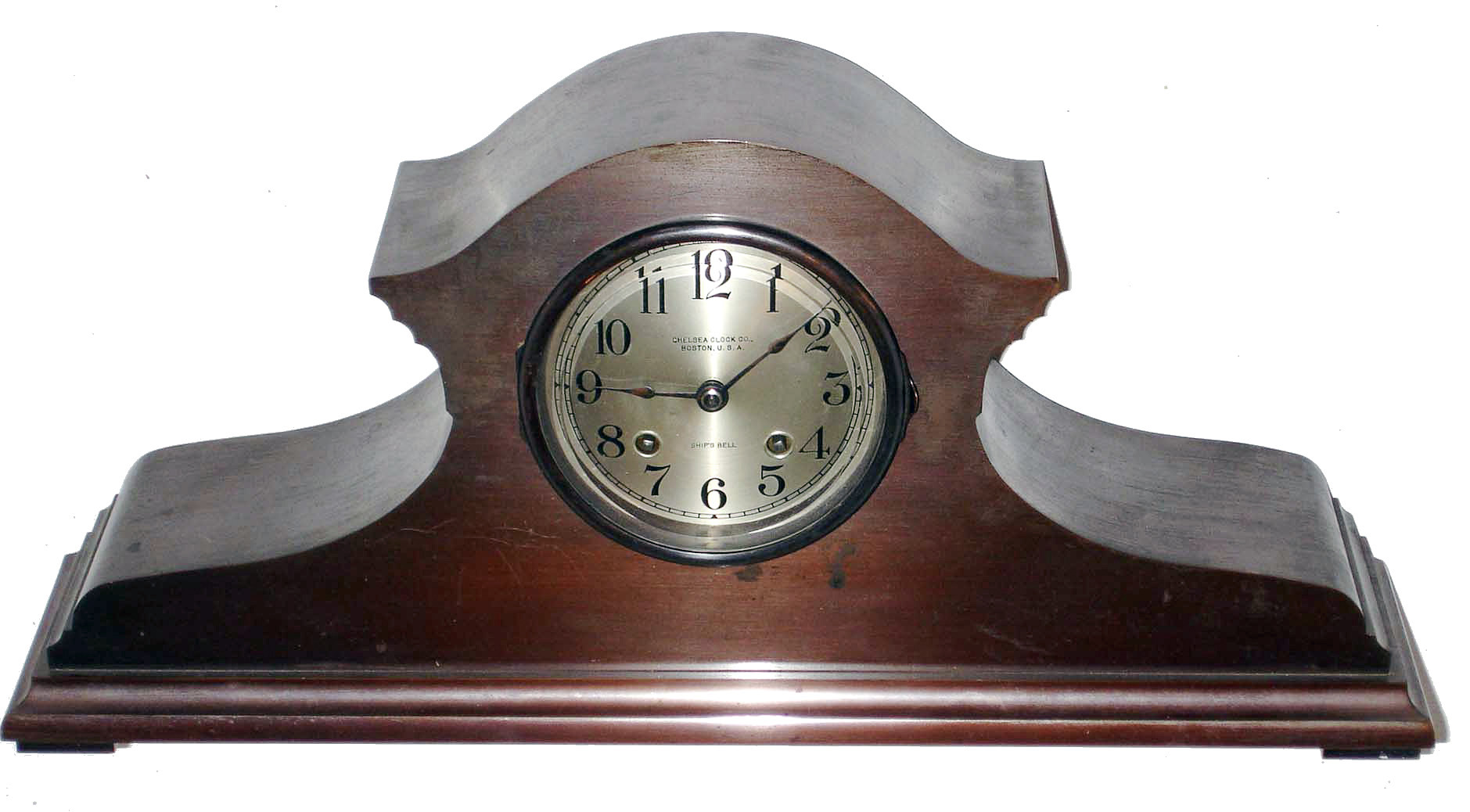 Chelsea Clock Co., Boston, Mass., bronze Babro tambour 8 days, ship's bells mantel clock, 1925 — Antique Clocks Price Guide