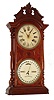 Ithaca Calendar Clock Co., Ithaca, New York, "No. 4 1/2 Favorite" variant  8 day, time and strike, double dial shelf clock in walnut with burl walnut accents. c1883
