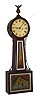 Simon Willard & Son, Boston, Mass., banjo wall clock, 8 day, time, bell strike and alarm, two weight driven movement in a mahogany case with reverse painted throat and lower tablets and painted metal dial, c1828