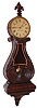 Lyre clock, New England, 8 days, time only, weight driven movement in a carved mahogany and mahogany veneer case with a painted metal dial and reverse painted tablet, c1830