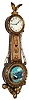 "Girandole" reproduction wall clock, 8 days, time only, weight driven movement in a gold leafed and gold painted mahogany case with painted metal dial and reverse painted throat and lower tablets, c1910