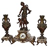 French marble and cast bronze garniture set: figural 8 days, time and strike, clock; two ornate urn sidepieces, c1880