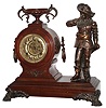 Waterbury Clock Co., Waterbury, Conn., mahogany 8 days, time and strike, mantel clock with "Saxon" figure, visible escapement, c1893