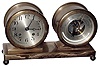 Chelsea Clock Co., Boston, Mass., brass desk set with 8 days, ship's bells clock and French barometer, 4.5" dials, 1929