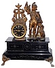 French marble and spelter figural 8 days, time and strike, mantel clock, c1890