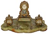 French onyx and cloisonne brass 8 days, timepiece and desk set, c1900
