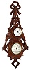 French, for "J.B. Welch, Burslem" carved wood 8 days, timepiece and barometer wall hanging set, c1910