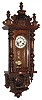 Werner, Germany, 8 days, time and strike, spring driven R/A wood wall clock with large bell below, Asian letters on dial, c1890