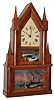 Elisha Manross, Bristol, Conn., 8 day, time and strike, fusee strap brass movement double steeple shelf clock, c1845