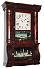 E. O. Goodwin, Bristol, Conn., 8 day, time and strike, miniature mahogany column and cornice shelf clock, c1850