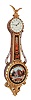 Girandole reproduction wall clock, 8 day, time only, weight driven Kilbourn & Proctor movement in a mahogany case with gold painted front and reverse painted throat and lower convex glass tablets and painted aluminum dial, c1980