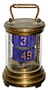 Ansonia Clock Co., New York, Plato 30 hours, time only, flick clock with blue and gold cards, c1907
