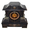French mantel clock, 8 days, time and strike, spring driven movement with open escapement in a large black marble case with applied bronze castings, c1880