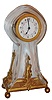 French, table clock, 8 days, spring driven movement in a glass case with applied gilt castings and gilt bezel and multicolor white enamel dial, c1910
