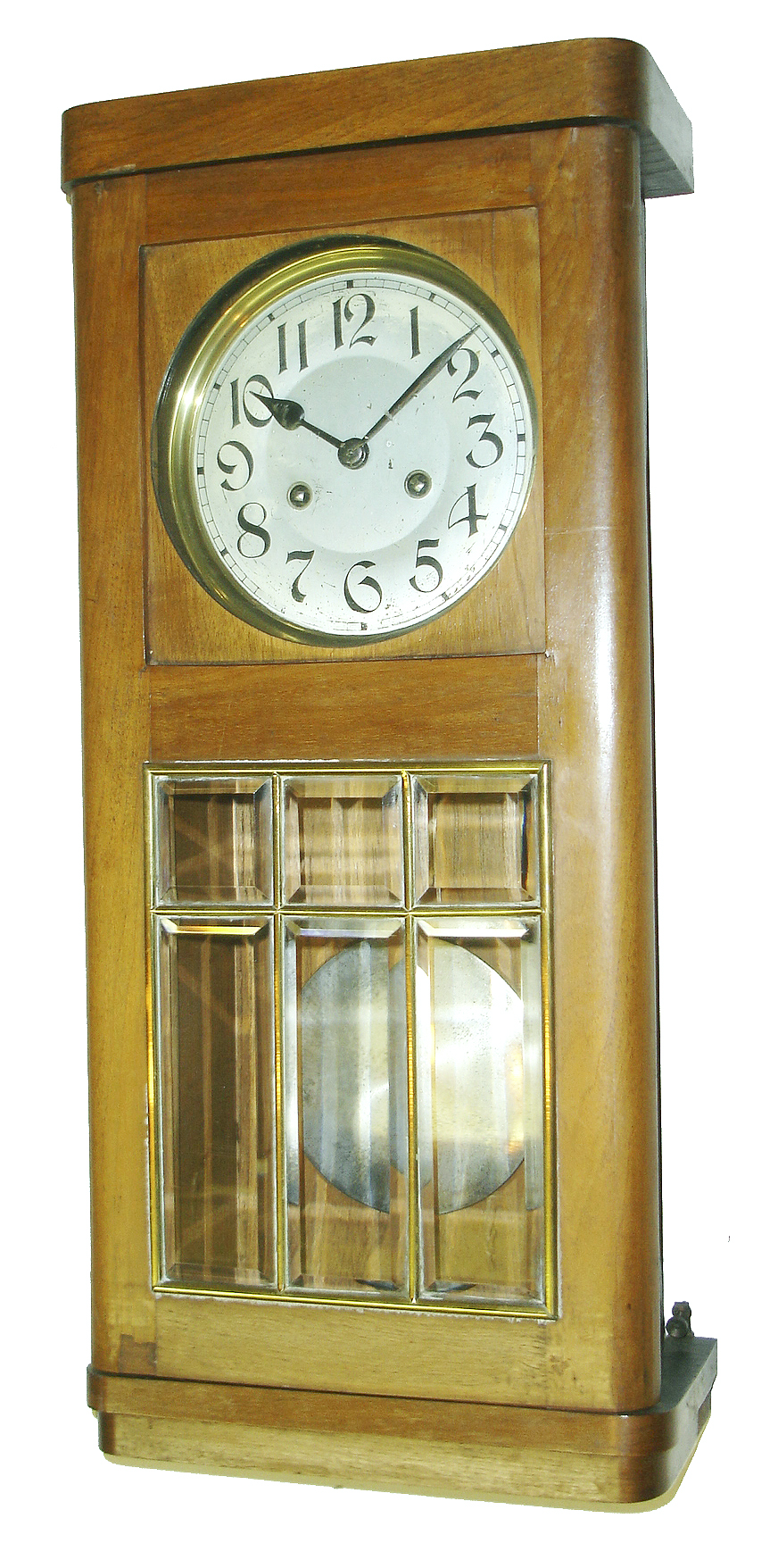 Clocks- 3 (Three) German 8 days, time and strike, stained wood box regulator wall clocks, beveled glass panels, c1910 — Antique Clocks Price Guide