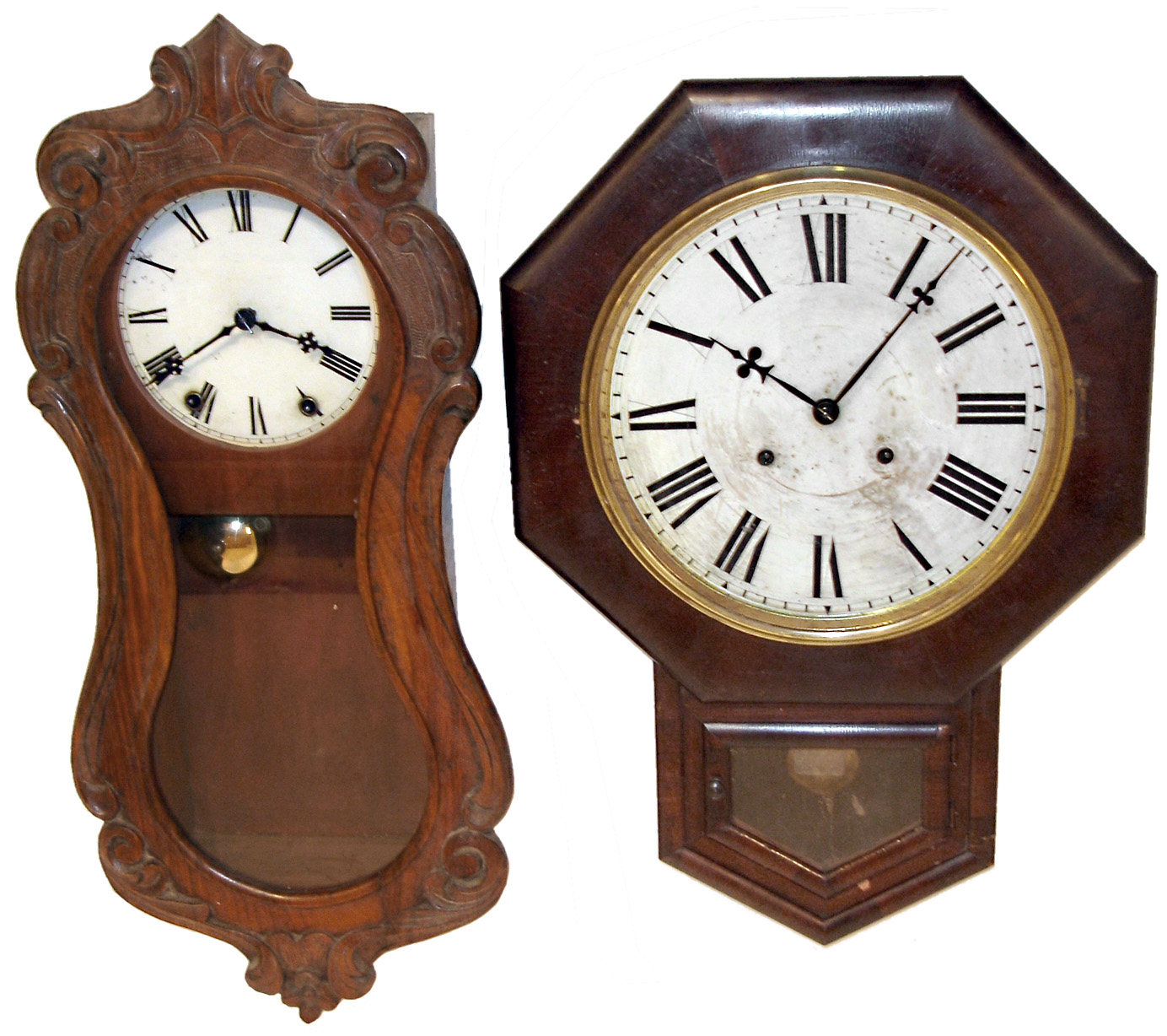 Clocks- 7 (Seven) 8 days, hanging clocks: 4 time-only; 3 time and strike, early 20th century — Antique Clocks Price Guide