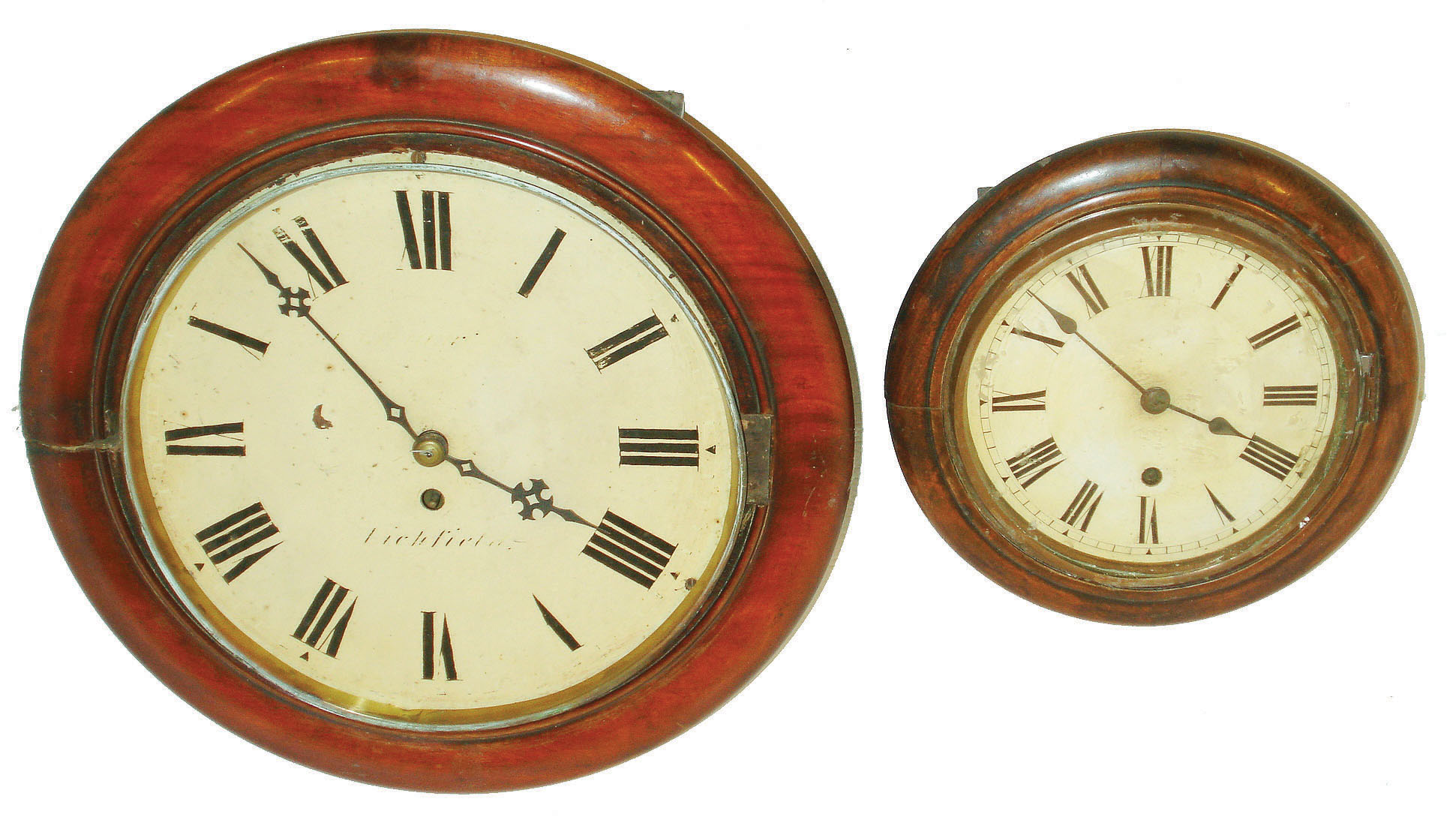 Clocks- 2 (Two) walnut 8 days, time only dial clocks: one English, one German, early 20th century — Antique Clocks Price Guide