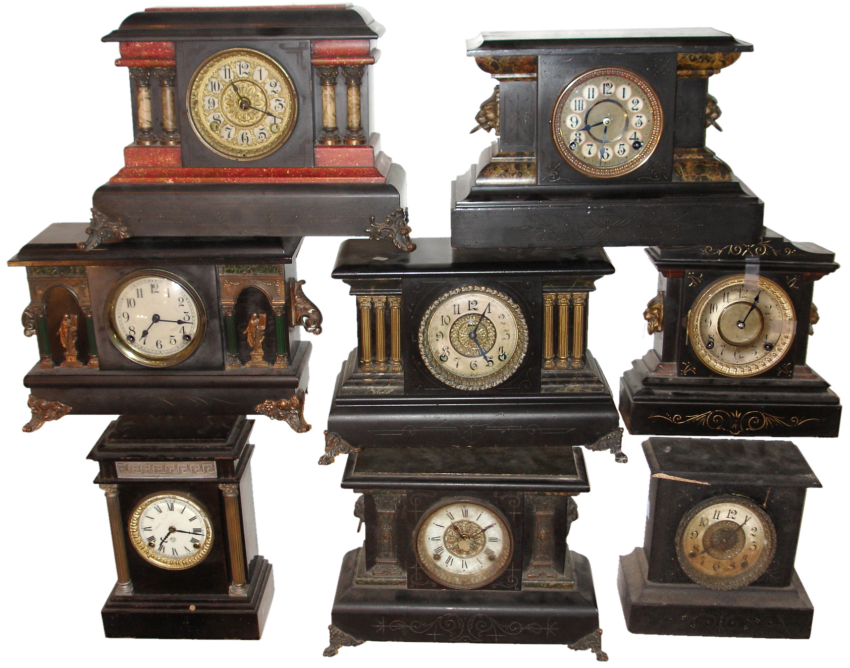 Clocks- 18 (Eighteen) 8 days, time and strike, mantel clocks, early 20th century — Antique Clocks Price Guide