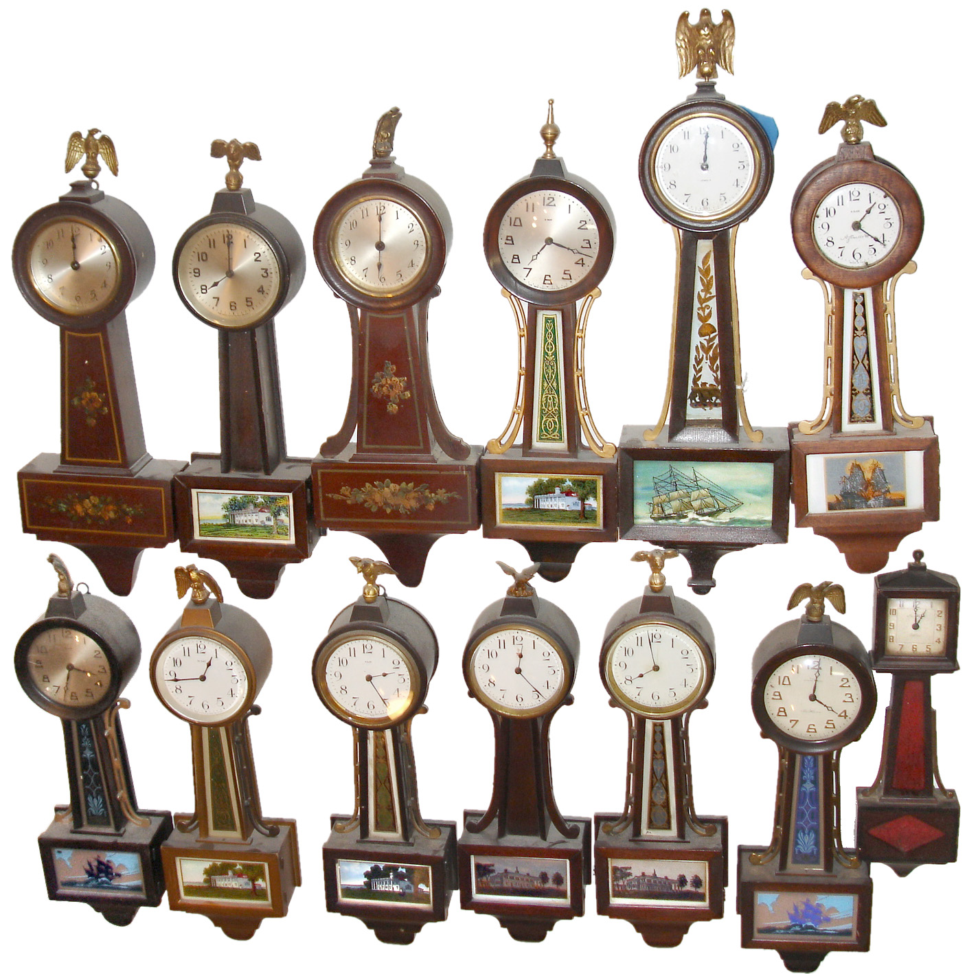 Clocks- 13 (Thirteen) Miniature Banjo, 8 days, time only by Seth Thomas, New Haven, and A.Stowell — Antique Clocks Price Guide