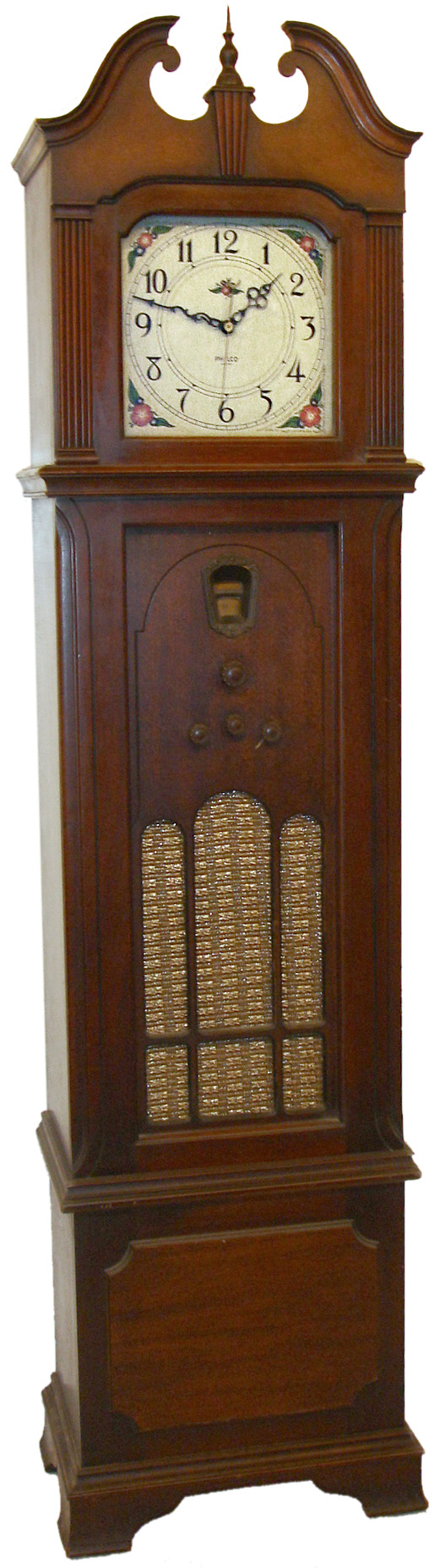 Philco "Model 270" mahogany floor standing electric clock and AM radio, c1931 — Antique Clocks Price Guide