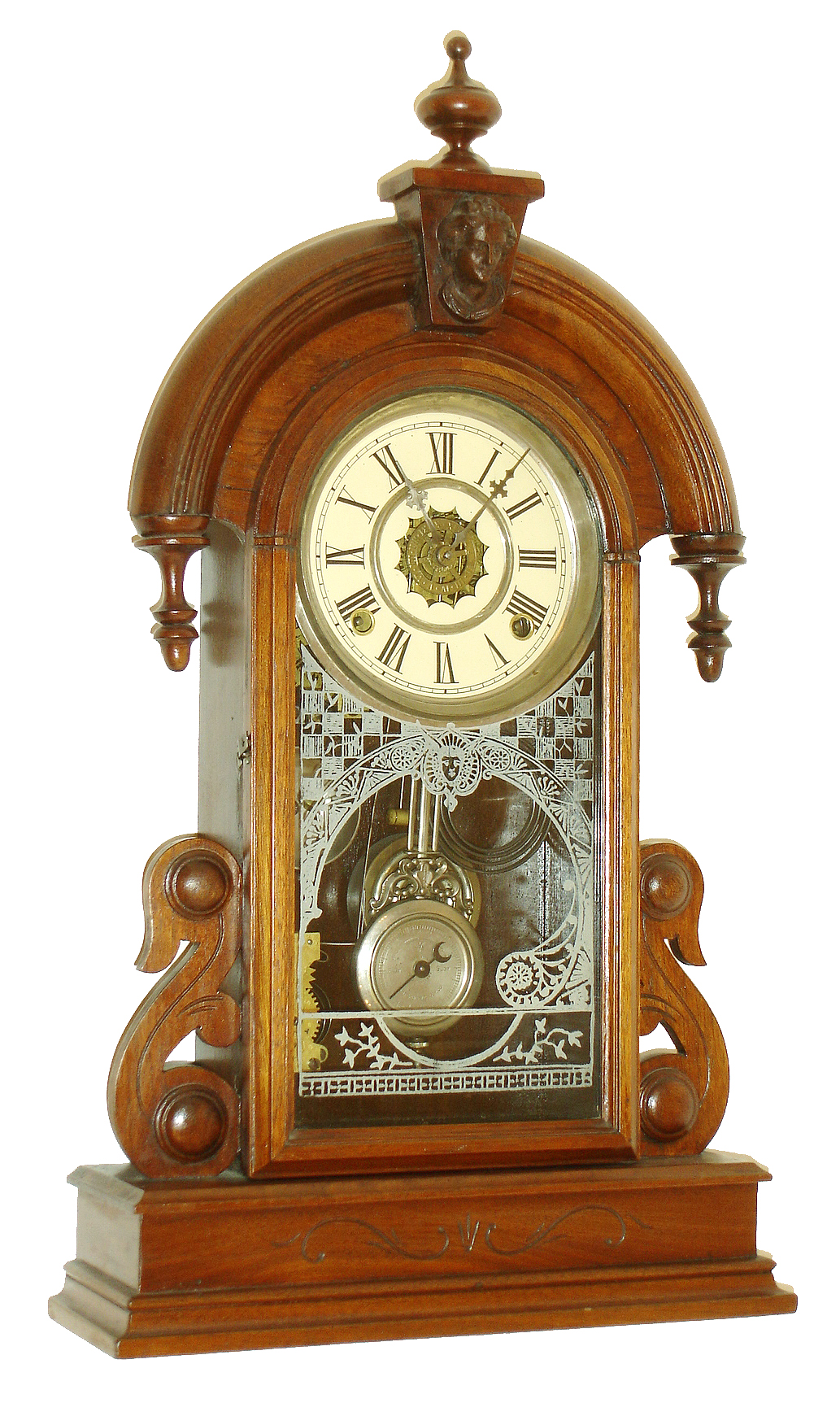 Waterbury Clock Co., Waterbury, Conn., "Paris", 8 days, time, strike and alarm walnut mantel clock, c1881 — Antique Clocks Price Guide