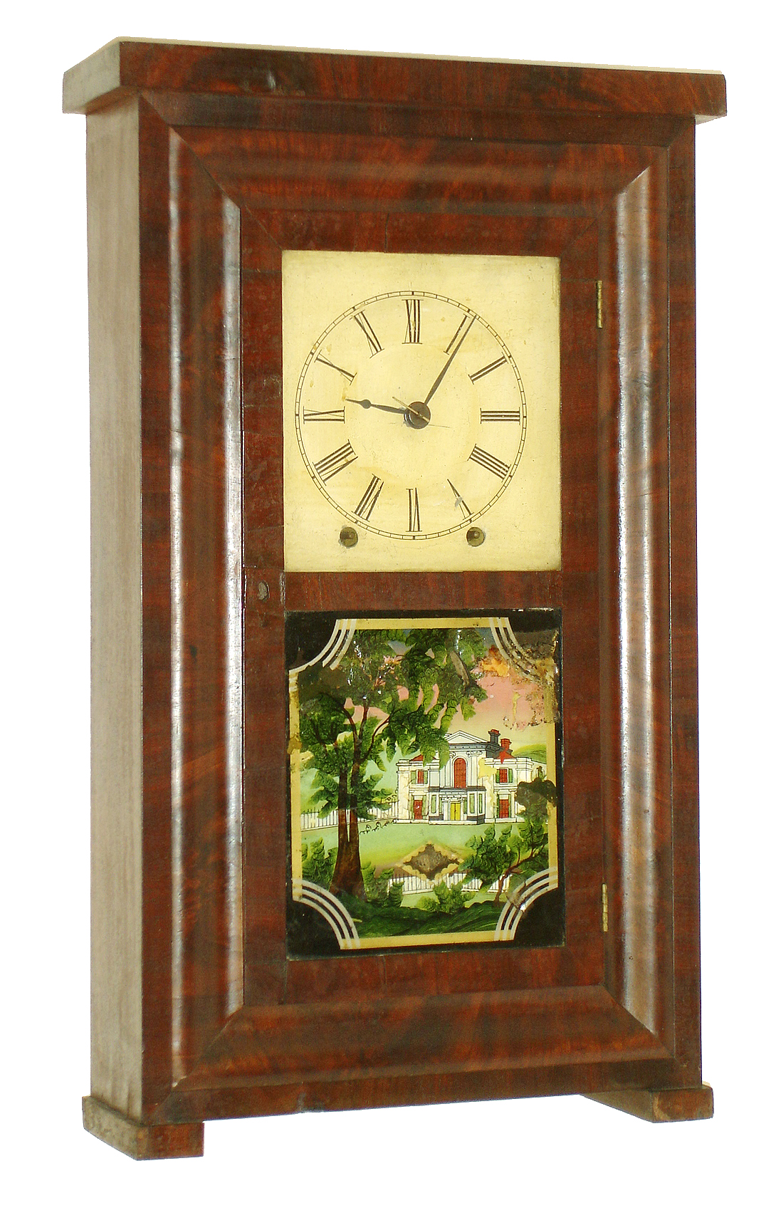 Boardman &amp; Wells, Bristol, Conn., 8 days, time and strike, fusee brass movement small size OG form shelf clock, c1843 — Antique Clocks Price Guide