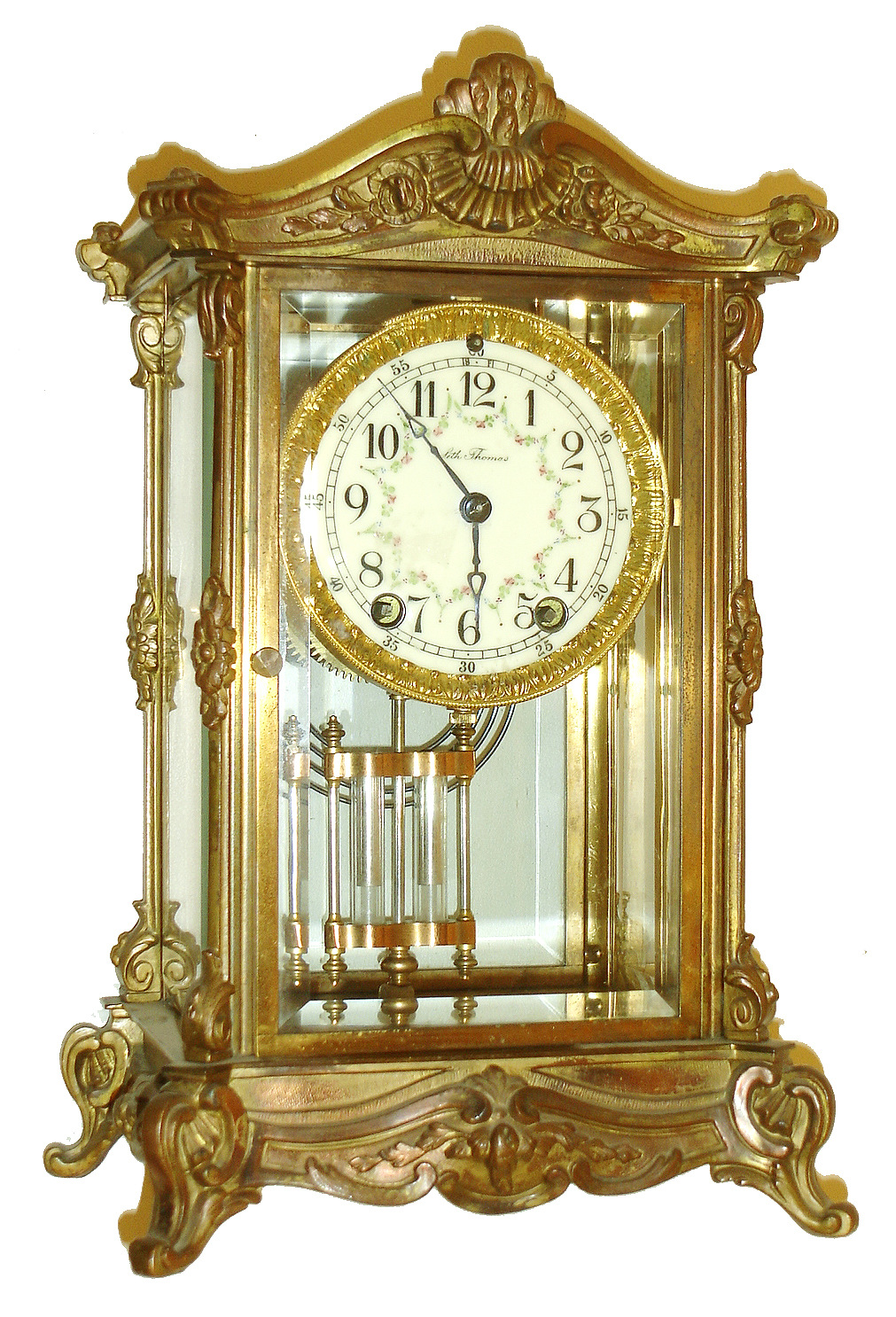 Seth Thomas Clock Co., Thomaston, Conn., "Empire No. 9", 8 days, time and strike, crystal regulator mantel clock, c1908 — Antique Clocks Price Guide