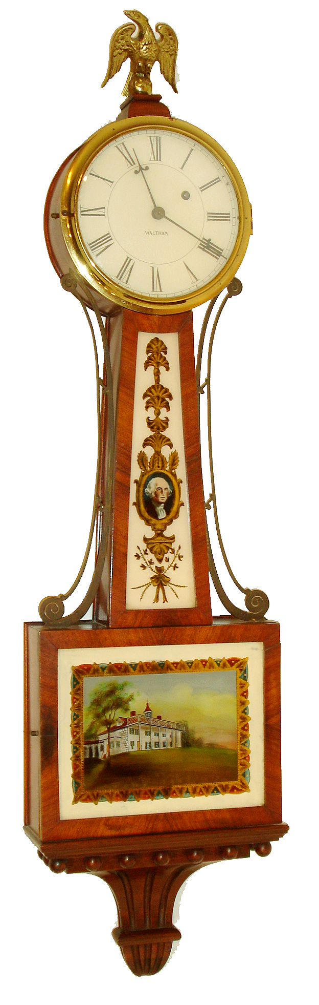 Waltham Watch Co., Waltham, Mass., 8 days, mahogany weight patent or banjo timepiece, c1930 — Antique Clocks Price Guide