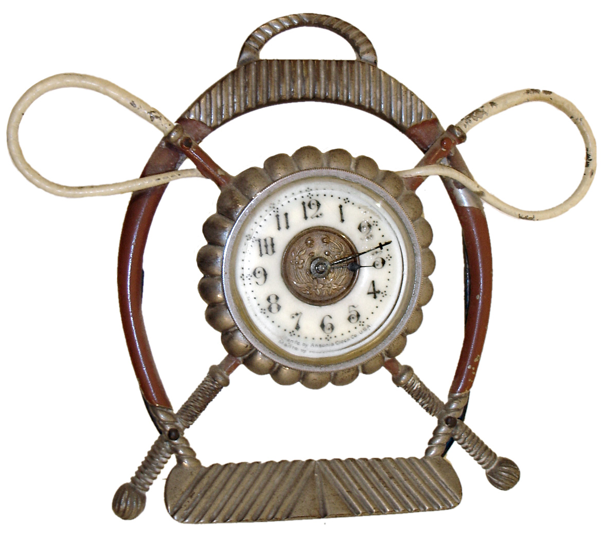 Ansonia Clock Co., New York, one day timepiece novelty clock, model name "Stirrup", c1901. — Antique Clocks Price Guide
