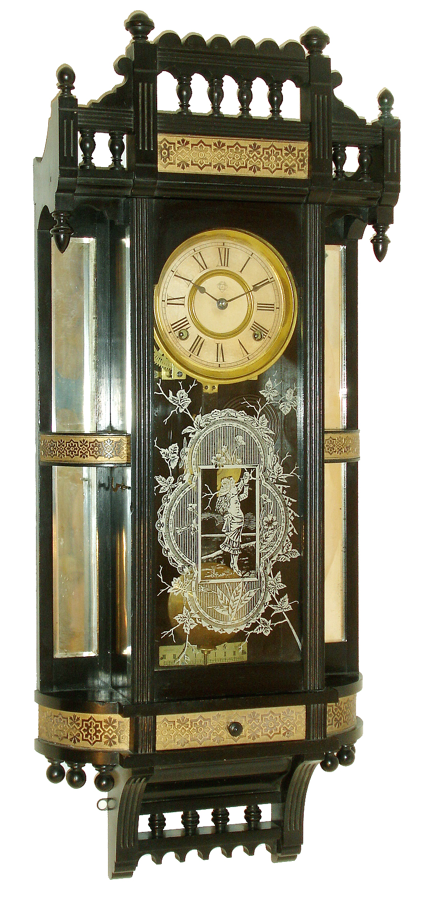 Ansonia Clock Co., New York, "Reflector" model 8 days, time and strike, spring driven wall clock, c1886. — Antique Clocks Price Guide