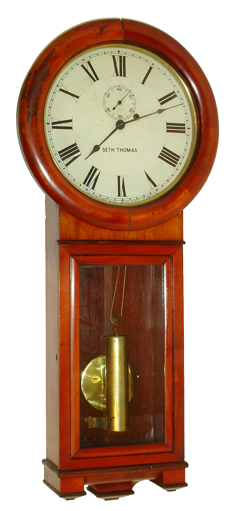 Seth Thomas Clock Co., Thomaston, Conn., "Regulator No. 2", 8 days, cherry case wall regulator timepiece, c1900 — Antique Clocks Price Guide