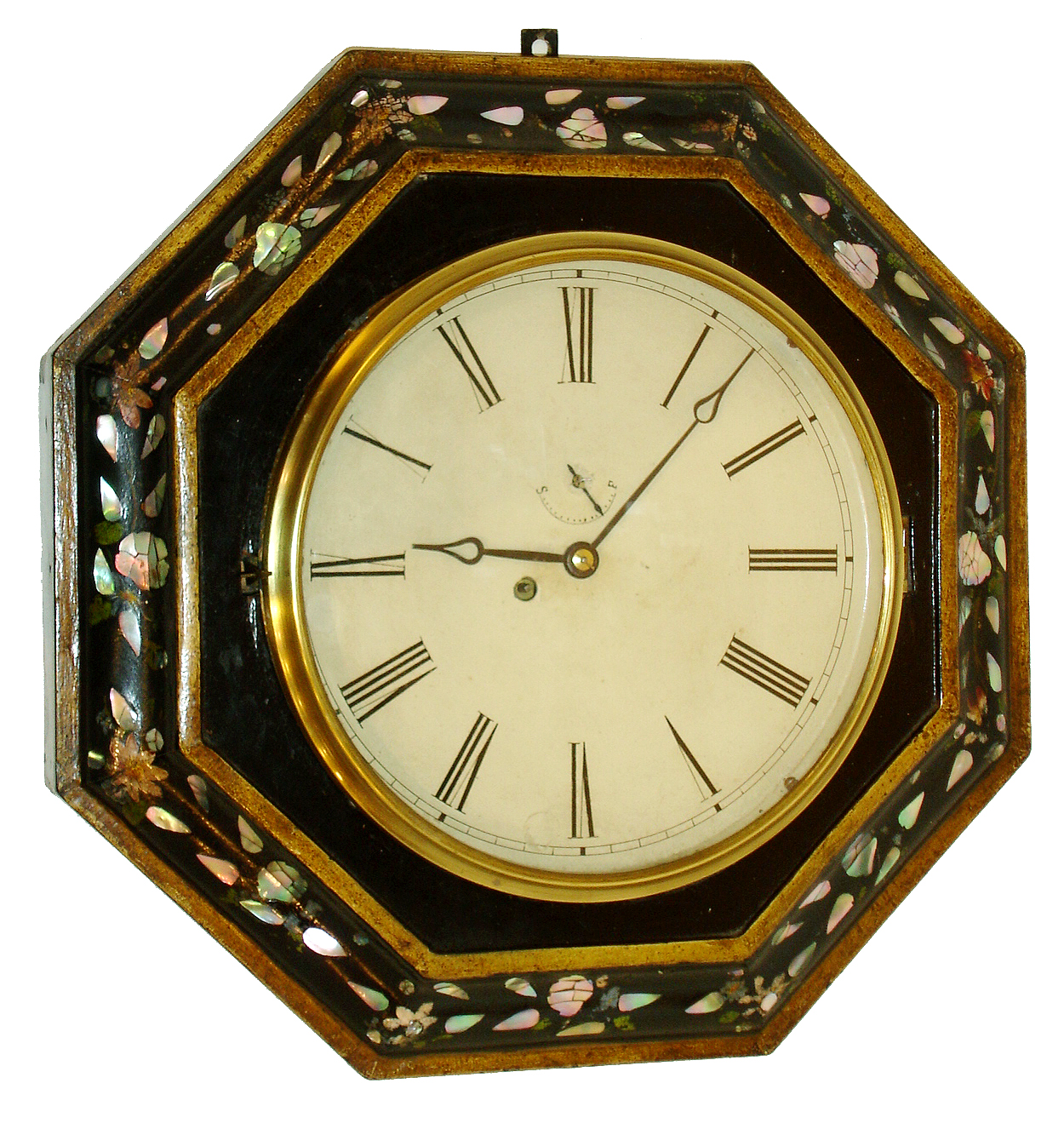 Litchfield Mfg. Co, Litchfield, Conn.8 days, paper mache with MOP octagon gallery timepiece, c1851. — Antique Clocks Price Guide