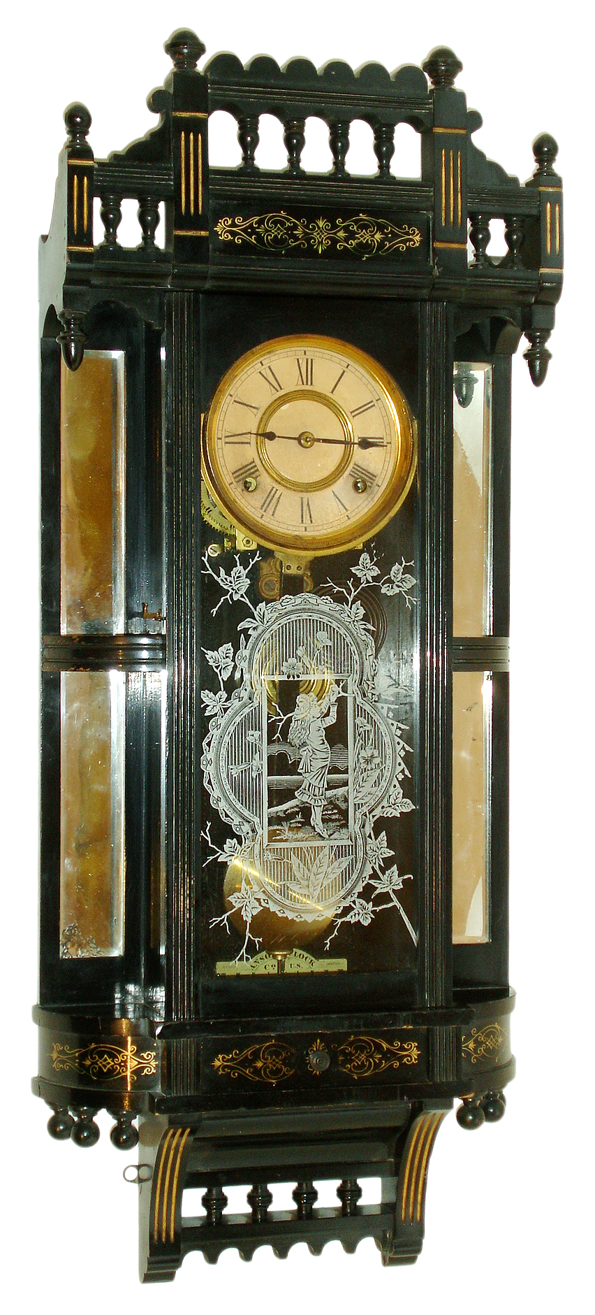 Ansonia Clock Co. Ansonia, Conn., "Reflector", 8 days, time &amp; strike spring all clock, c1883 — Antique Clocks Price Guide