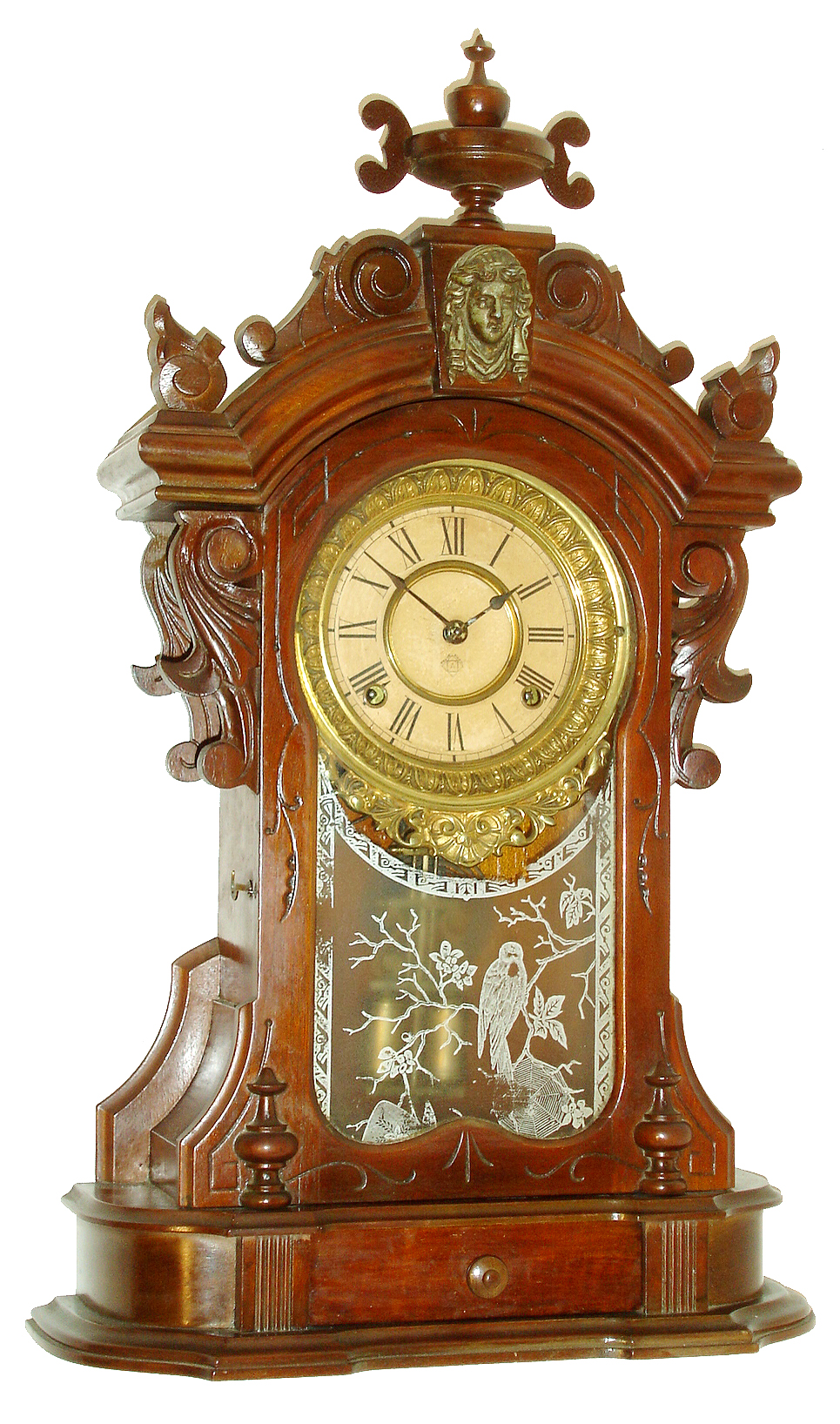 Ansonia Clock Co., Ansonia, Conn., "Monarch", 8 days, time &amp; strike walnut mantel clock, c1880 — Antique Clocks Price Guide