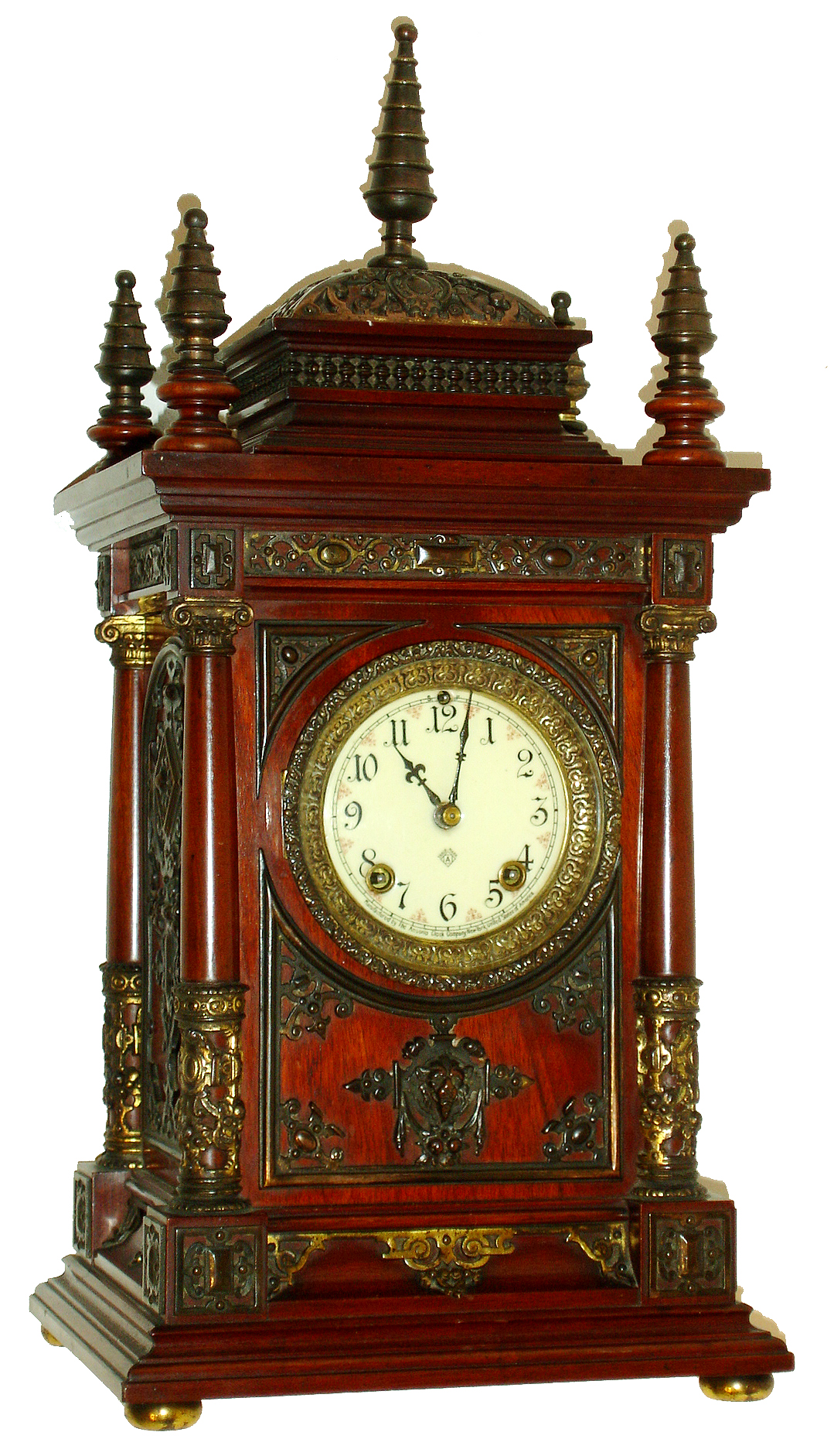 Ansonia Clock Co., New York., "Cabinet Antique" shelf clock with 8 days, time and strike, spring driven movement, c1894. — Antique Clocks Price Guide