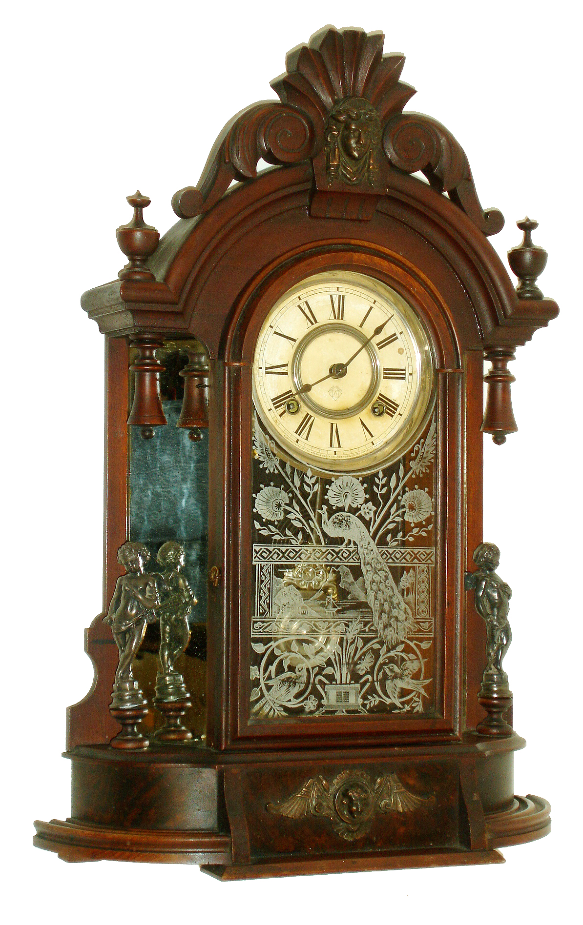 Ansonia Clock Co., Ansonia, Conn., "Triumph", 8 days, time &amp; strike walnut mantel clock, c1900 — Antique Clocks Price Guide