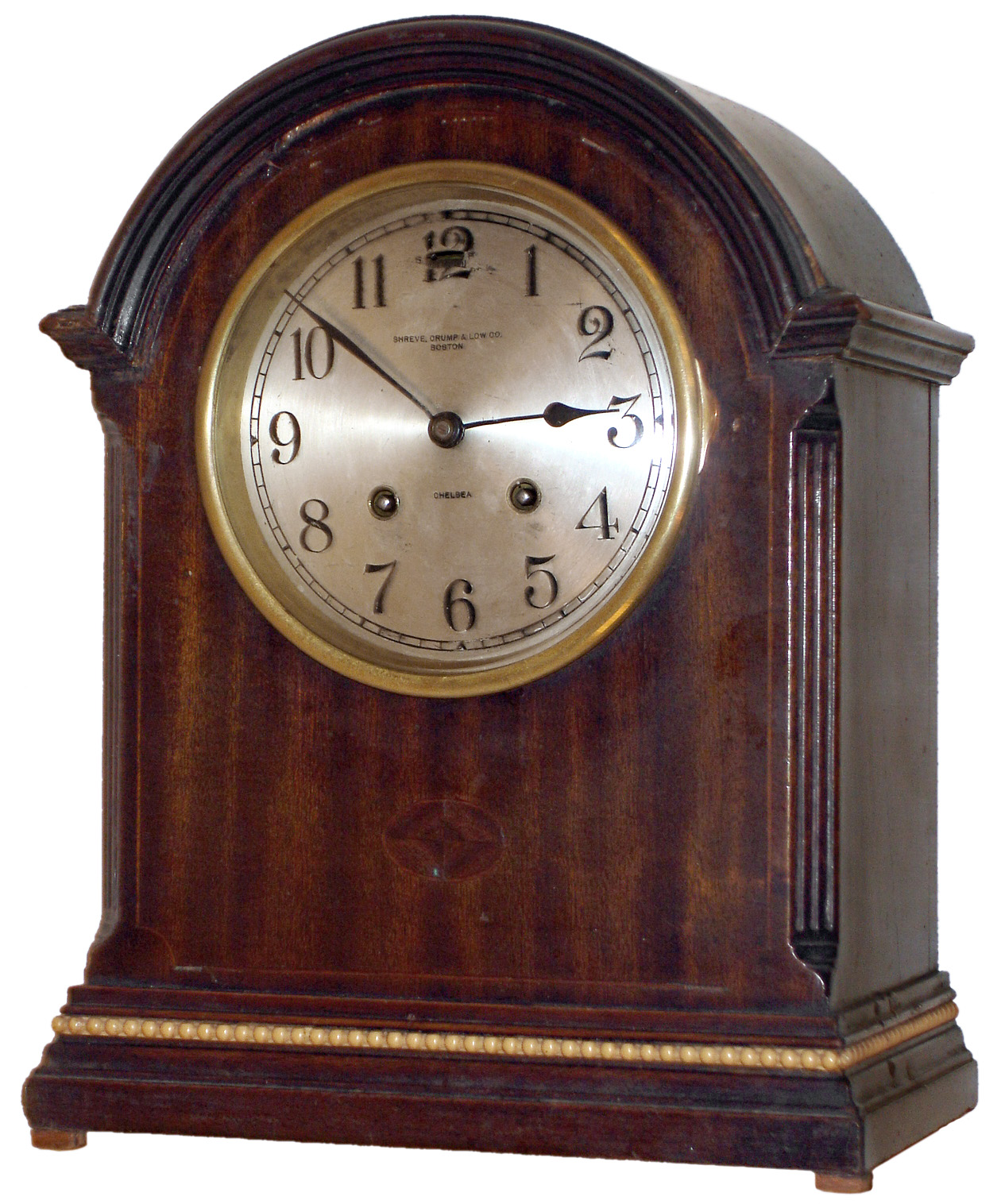 Chelsea Clock Co., Boston, "Mahogany Dome" 8 days, house strike mantel clock, retailed by Shreve, Crump &amp; Low, 1923 — Antique Clocks Price Guide