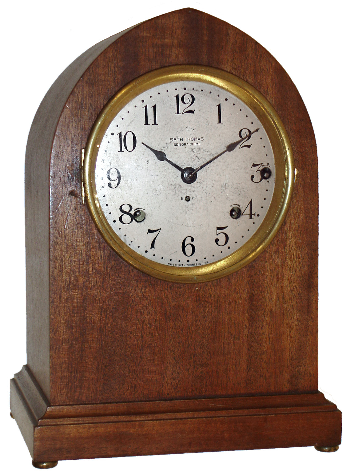 Seth Thomas Clock Co., Thomaston, Conn., "Chime Clock No.14" mahogany 5 bell Sonora Chime 8 days, mantel clock, c1915 — Antique Clocks Price Guide