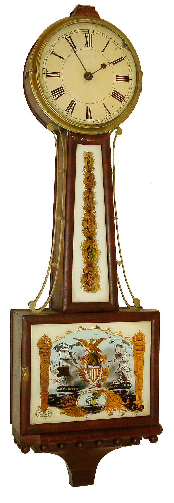 Unknown, Massachusetts, 8 days, weight brass movement patent or banjo timepiece, c1830 — Antique Clocks Price Guide