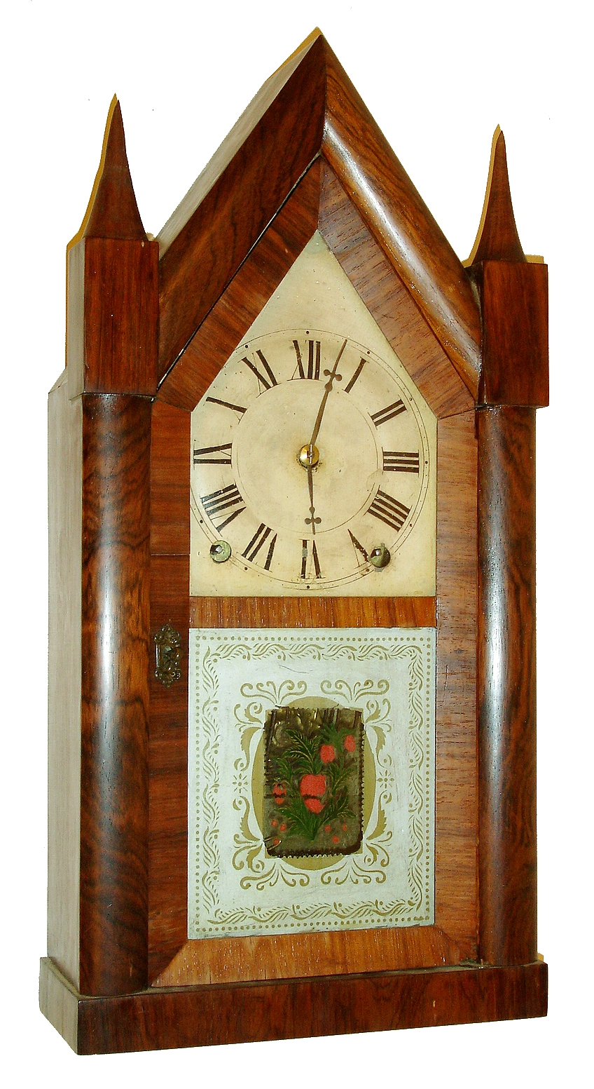 Terry &amp; Andrews, Bristol, Conn., 8 days, time and strike, sharp gothic or steeple clock, c1845 — Antique Clocks Price Guide