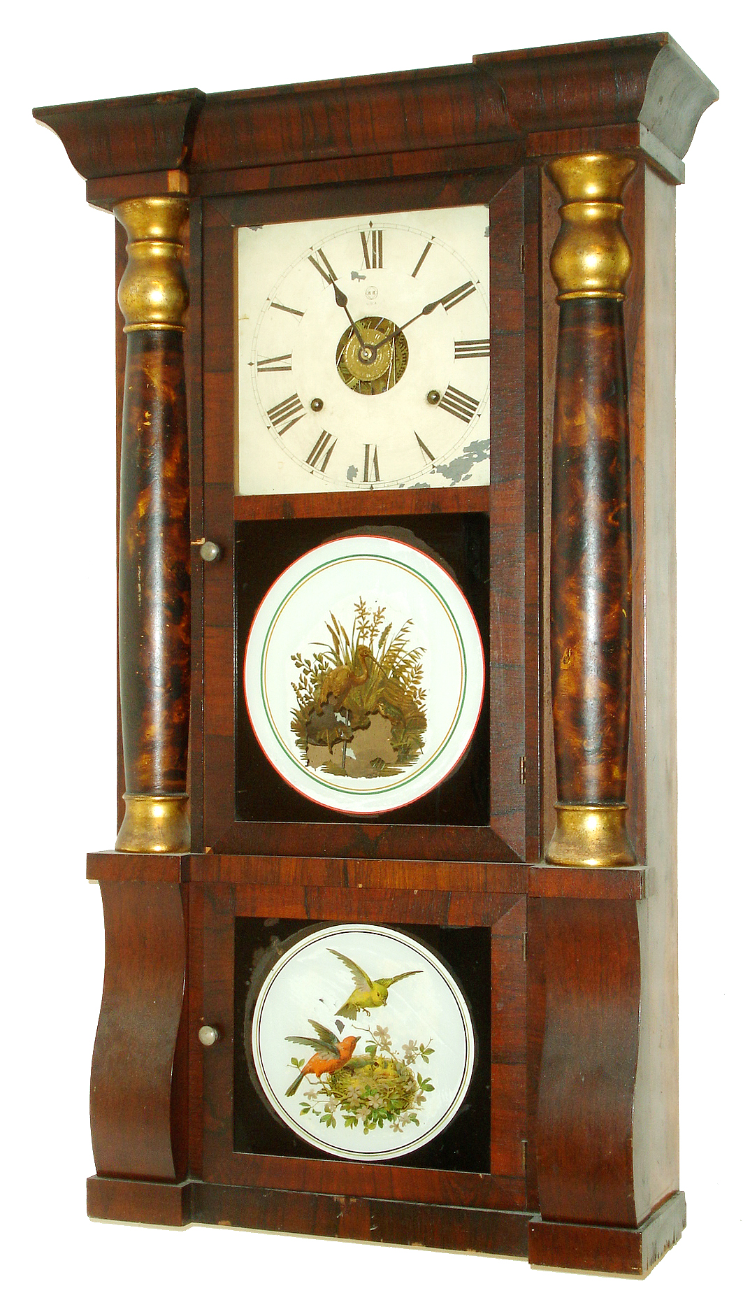 Seth Thomas, Thomaston, Conn., 8 days, time, strike and alarm weight brass movement column &amp; cornice shelf clock, c1870 — Antique Clocks Price Guide