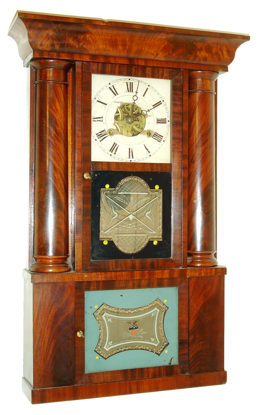 Terry &amp; Andrews, Bristol, Conn., 30 hours, time and strike, weight brass movement column &amp; cornice shelf clock, c1845 — Antique Clocks Price Guide