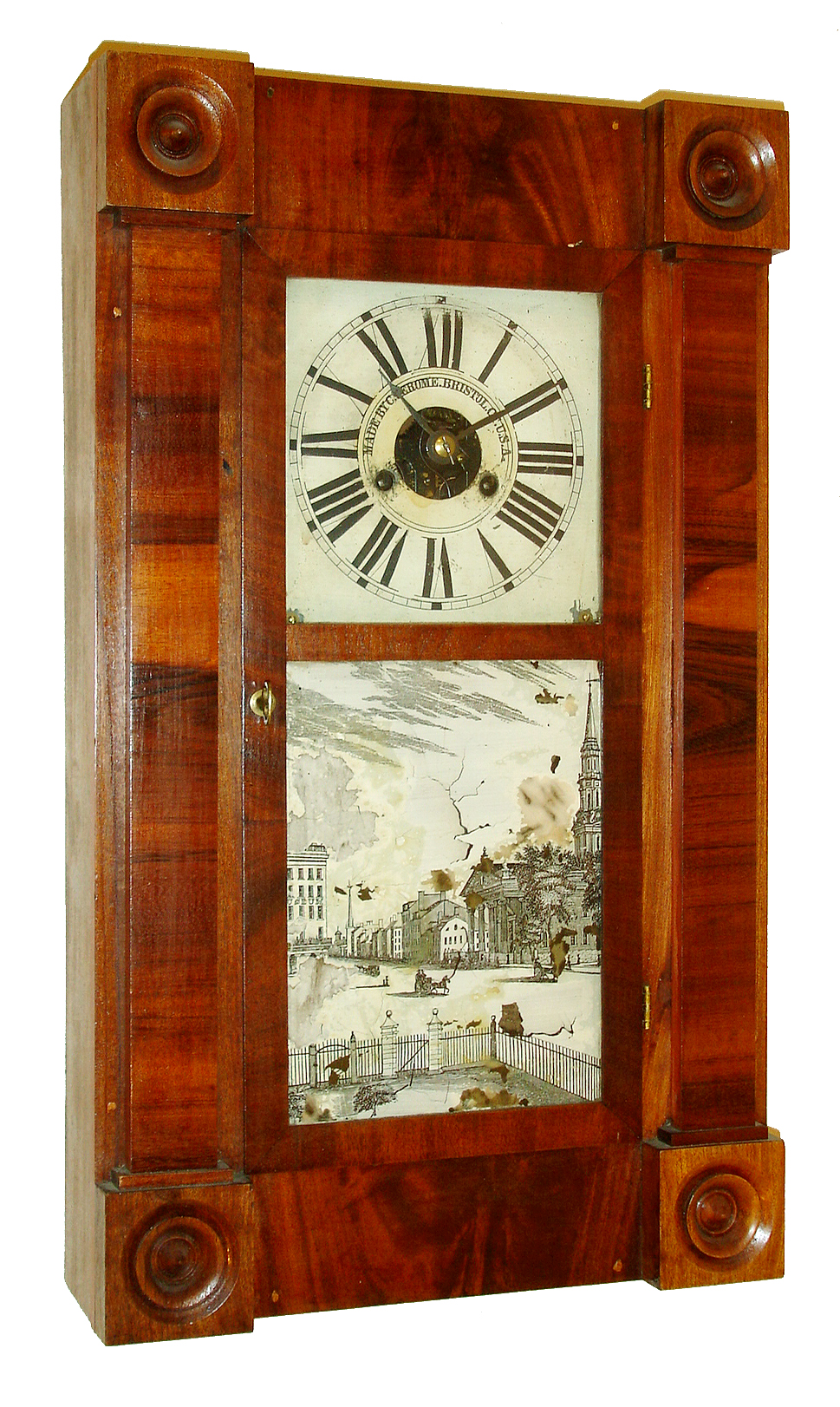 Chauncey Jerome, Bristol, Conn.30 hours, weight driven time &amp; strike flat column shelf clock, c1842 — Antique Clocks Price Guide
