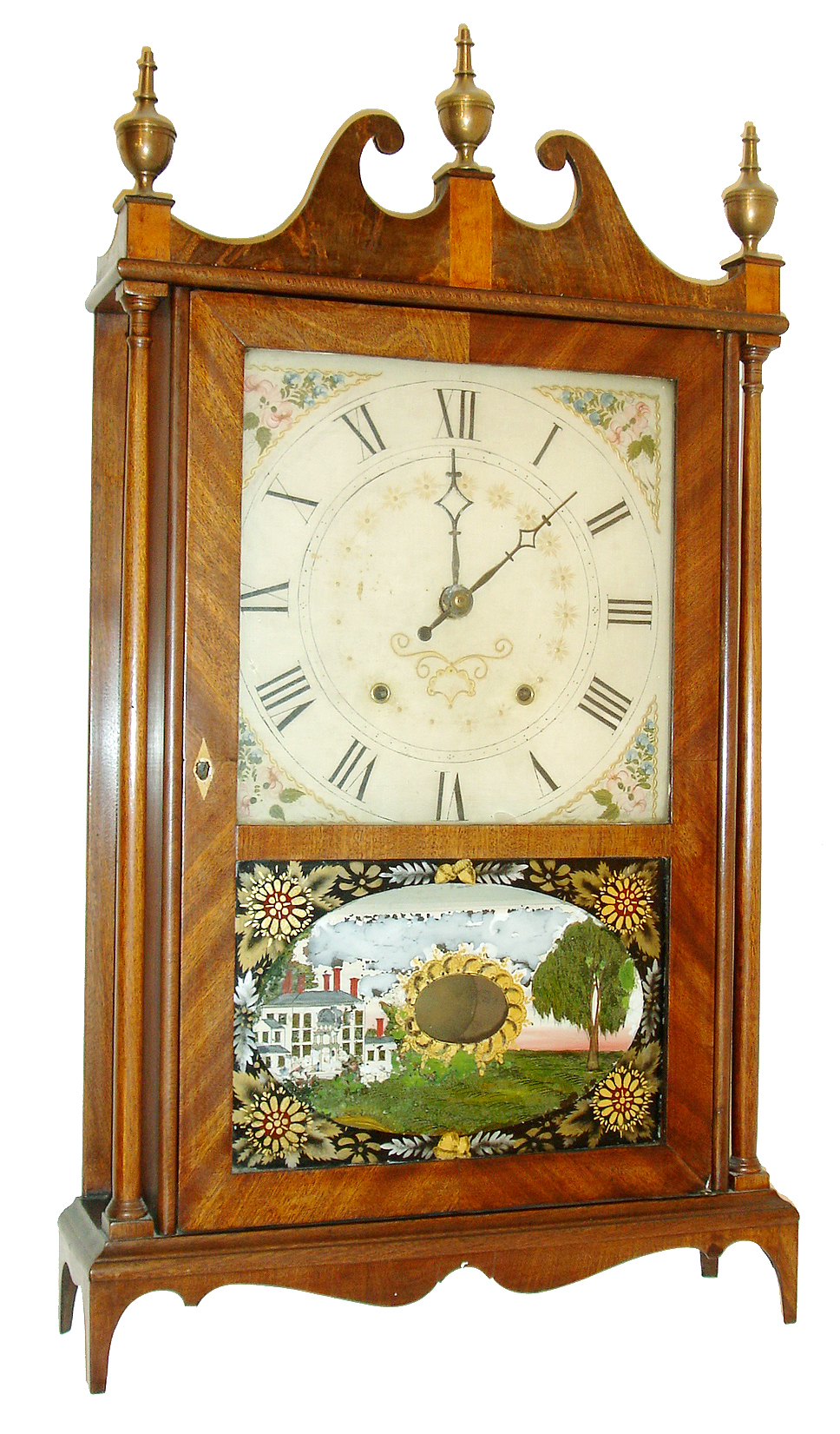 Seth Thomas, Plymouth Hollow, Conn., 30 hours, time and strike, weight wood movement pillar &amp; scroll shelf clock, c1825 — Antique Clocks Price Guide