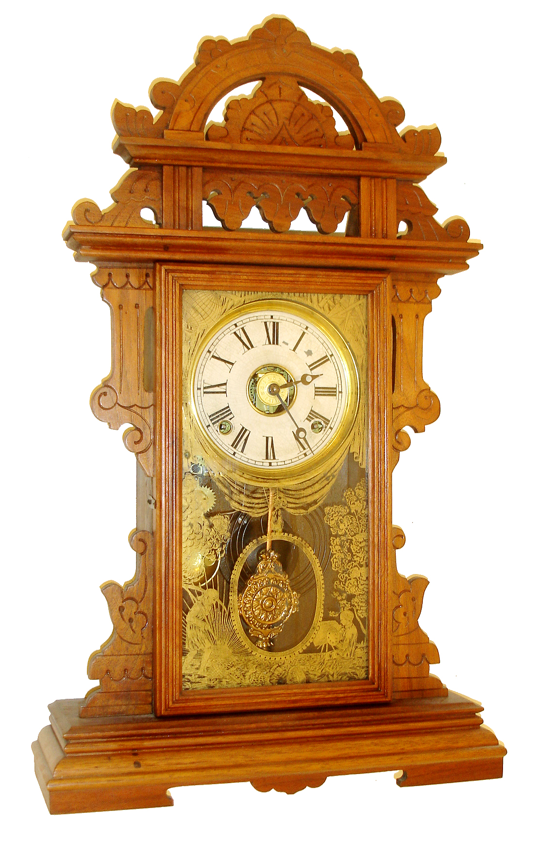 E. N. Welch Mfg. Co., "Donita", 8 days, time, strike and alarm walnut mantel clock, c1892 — Antique Clocks Price Guide