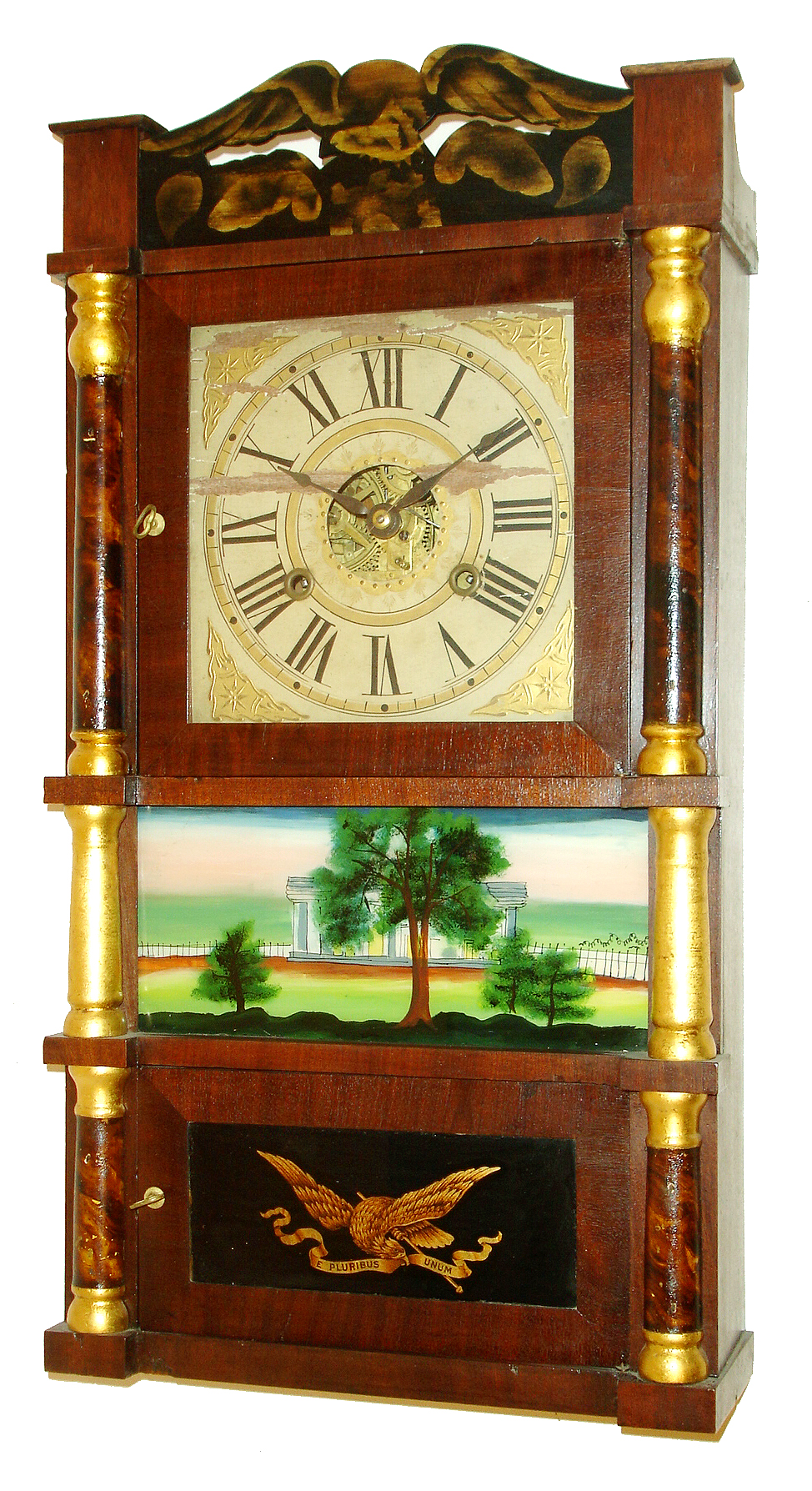 Birge, Mallory and Co., Bristol, Conn.Miniature Triple Decker with weight driven 30 hours, time and strike, movement, c1843. — Antique Clocks Price Guide