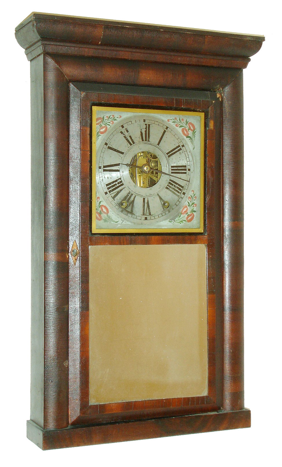 E. C. Brewster &amp; Co., Bristol, Conn. cornice top case with spring driven 30 hours, time and strike, movement with iron back plate c1843. — Antique Clocks Price Guide