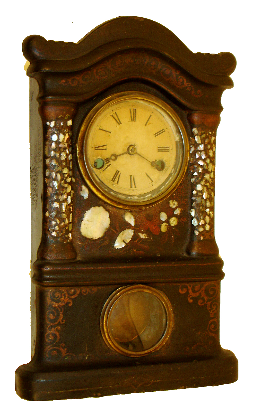 Harlem Inlaid Clock Works, NYC, 30 hours, time and strike, spring driven iron front clock, c1854. — Antique Clocks Price Guide